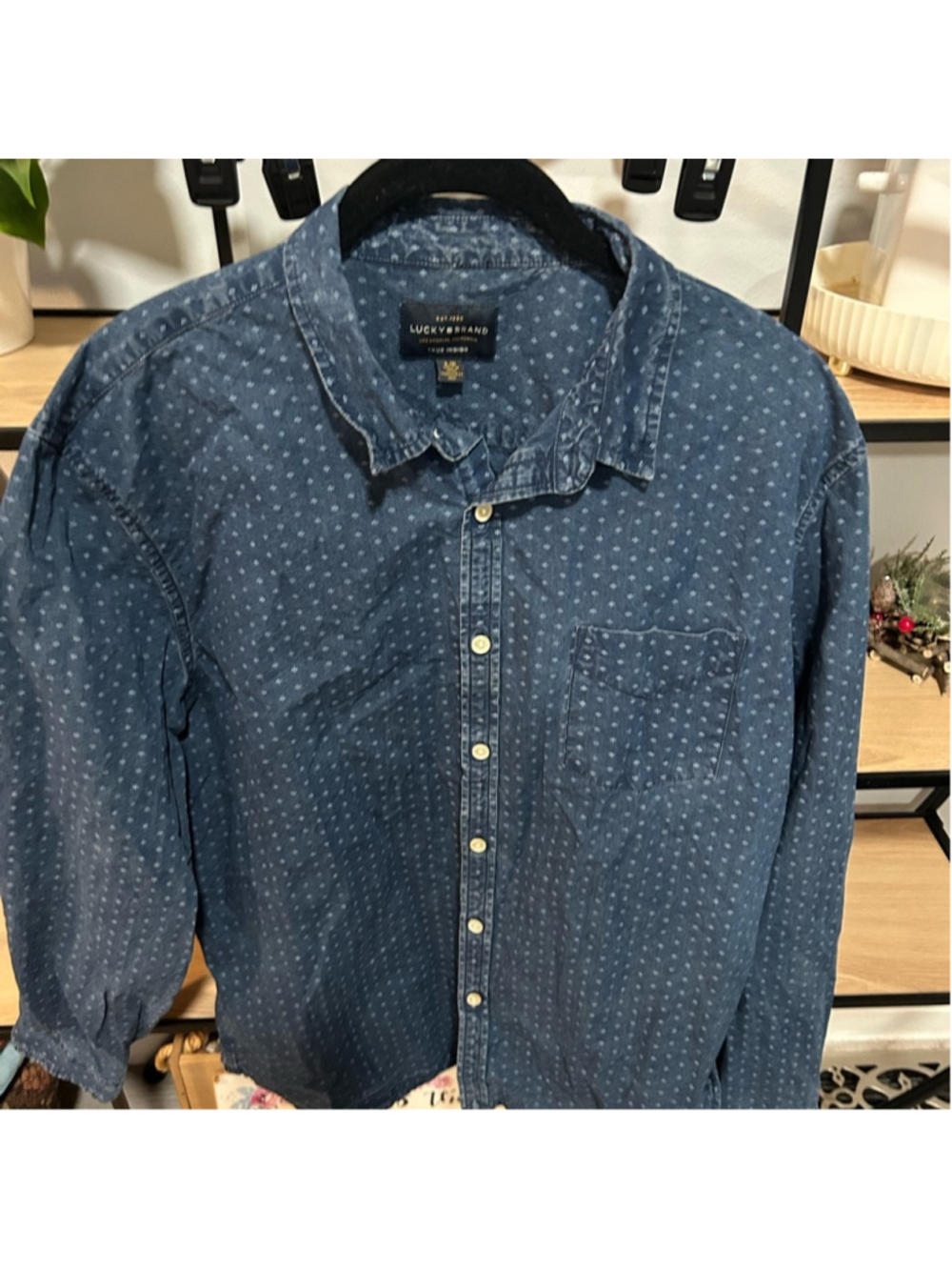 Lucky Brand Men's Denim Blue Button Down Shirt